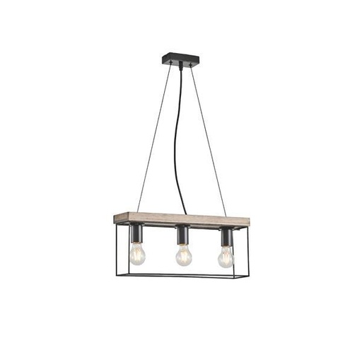 [144-30116] LÁMPARA DE TECHO COLGANTE MADERA-METAL 3 LUCES 3xE27 MAX 15W 480x125x1230mm NEGRO-MARRÓN ARTE ILLUMINA MULTIPLA