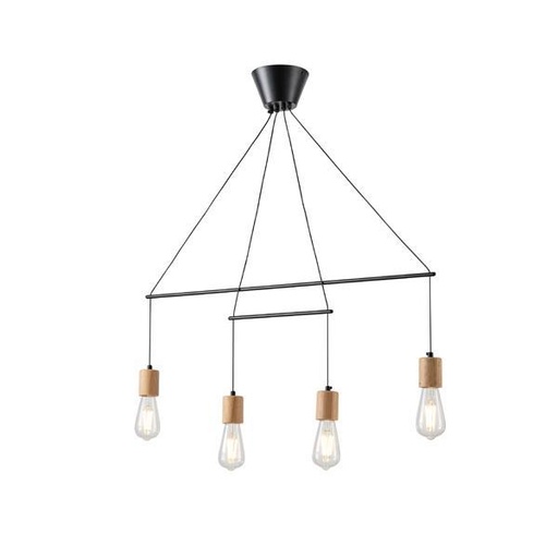[144-30120] LÁMPARA DE TECHO COLGANTE MADERA-METAL 4 LUCES 4xE27 MÁX. 15W 930x120x1180mm NEGRO ARTE ILLUMINA EDISON