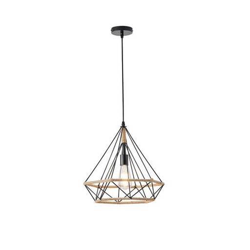 [144-32021] LÁMPARA DE TECHO COLGANTE CUERDA-METAL Ε27 MAX 15W 380x380x1450mm NEGRO-CAQUI ARTE ILLUMINA FLARE