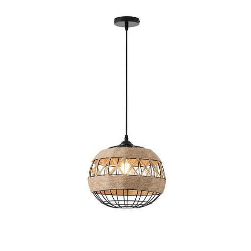 [144-32025] LÁMPARA DE TECHO COLGANTE CUERDA-METAL Ε27 MAX 15W 300x300x1370mm NEGRO-CAQUI ARTE ILLUMINA HELIOS