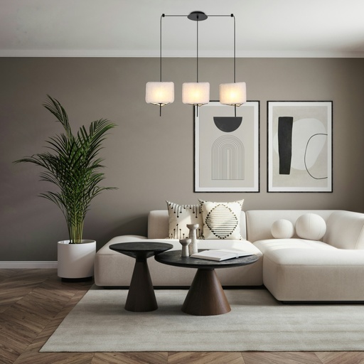 [144-33063] LÁMPARA DE TECHO COLGANTE DE TELA 3x14 MÁX. 8W 800x250x900mm BEIGE ARTE ILLUMINA TOSCANY
