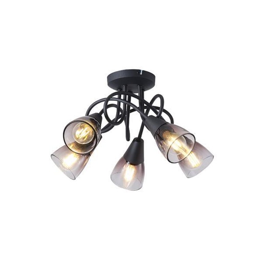 [145-25273] FOCO METÁLICO CON CRISTAL AHUMADO 5 LUCES 5xE14 MAX 7W D380xH185mm ARTE ILLUMINA CLASSY
