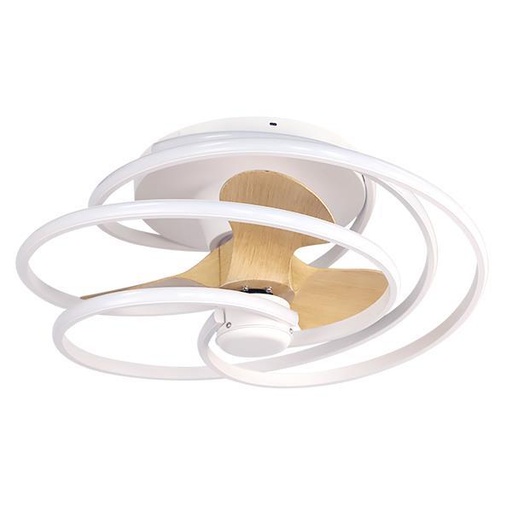 [300-25044] VENTILADOR DECORATIVO BLANCO Y MADERA CON LED Y CONTROL Ø68 DC 26W