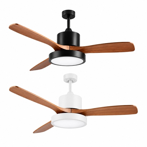 VENTILADOR DECORATIVO CON ASPAS DE MADERA CON LUZ LED Y CONTROL Ø122 DC 35W