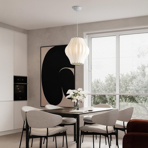 [144-24160] LÁMPARA DE TECHO COLGANTE TYVEK - METAL 1xE27, MÁX. 15W, D300mm BLANCO, ARTE ILLUMINA ALLIONA