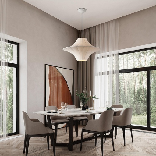 [144-24162] LÁMPARA DE TECHO COLGANTE TYVEK - META, 2xE27, MÁXIMO 15W, D500x350mm, BLANCO, ARTE ILLUMINA AVIRA
