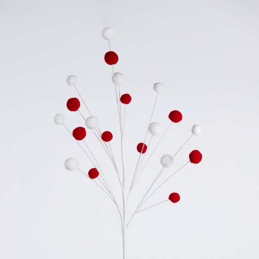 [600-48237] CARAMELO RAMA, CON ROJO Y BLANCO POMPÓN-POMPONES, 72CM