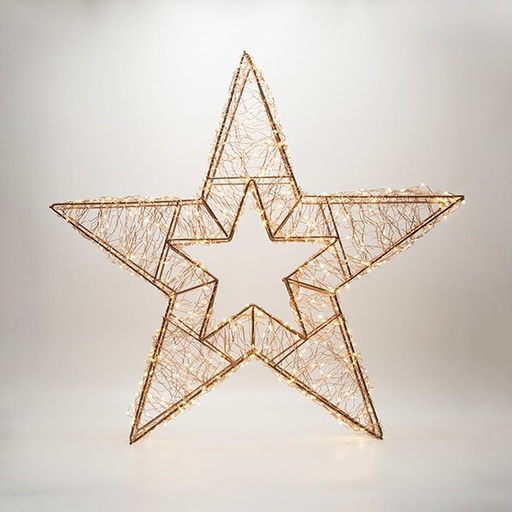 [600-22596] ILUMINADO ESTRELLA 50X8X50CM, 500 MINI LED, ADAPTADOR, TEMPORIZADOR, HILO DE COBRE BRONCE, BRONCE ESTRUCTURA METÁLICA, LED BLANCO CÁLIDO & LED BLANCO CÁLIDO INTERMITENTE, CABLE DE ALIMENTACIÓN 5M, IP44