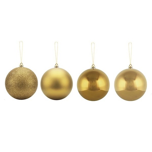 [600-48442] PLÁSTICO BOLA, DORADO, BRILLANTE/MATE/PURPURINA/PERLA, EN CARTÓN ESTUCHE CON CUERDA ASA, JUEGO 12UDS, 8CM