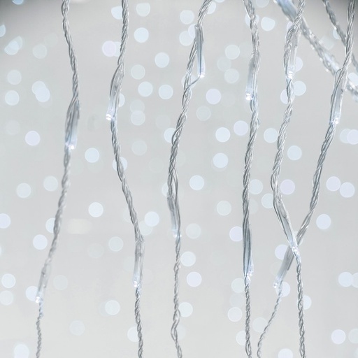 [600-17270] CORTINA, 240 LED 3MM, 31V ADAPTADOR, EFECTO NEVADA M/H Y MEMORIA, CABLE PVC TRANSPARENTE, LED BLANCO (H100 X W200CM, 20 LÍNEAS X 12 LED), CABLE DE ALIMENTACIÓN 3M, IP44