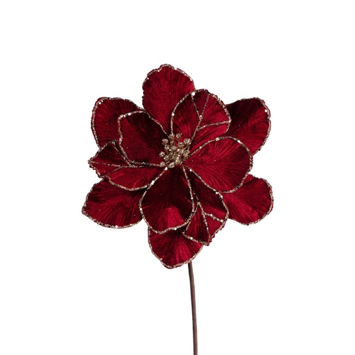 [600-48222] FLOR, INTENSO ROJO CON DORADO PURPURINA SOBRE EL PÉTALOS, 28X45CM