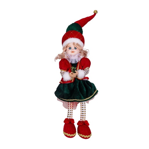 [600-49546] NIÑA ELFO CON VERDE Y ROJO TERCIOPELO ROPA, 45CM