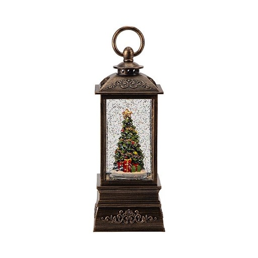 [600-48309] VINTAGE FAROL CON ÁRBOL DE NAVIDAD, CON AGUA EN EL INTERIOR, A PILAS, 8.6X8.6X21CM
