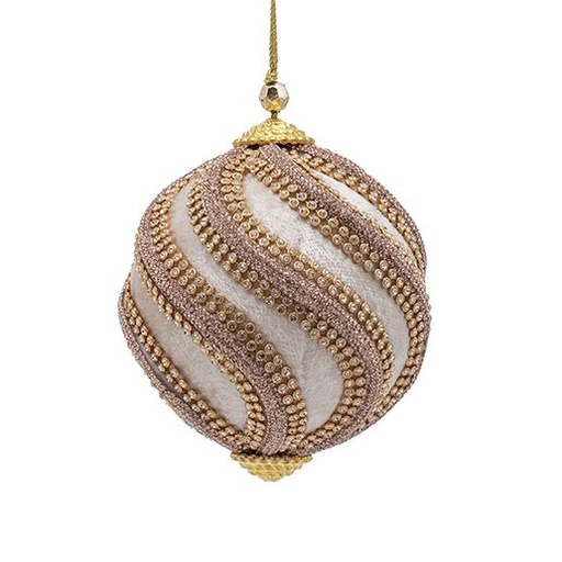 [600-49155] TERCIOPELO BOLA, MARFIL, LUJO, CON DORADO RAYAS, 10CM