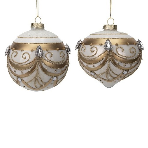 [600-48768] CRISTAL BOLA CON DORADO BARROCO DECORACIÓN, 2 DISEÑOS, JUEGO 4UDS, 10CM