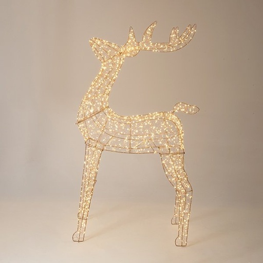 [600-22593] ILUMINADO CIERVO 94X26X140CM, 1440 MINI LED, ADAPTADOR, TEMPORIZADOR, HILO DE COBRE BRONCE, BRONCE ESTRUCTURA METÁLICA, LED BLANCO CÁLIDO & LED BLANCO CÁLIDO INTERMITENTE, CABLE DE ALIMENTACIÓN 5M, IP44
