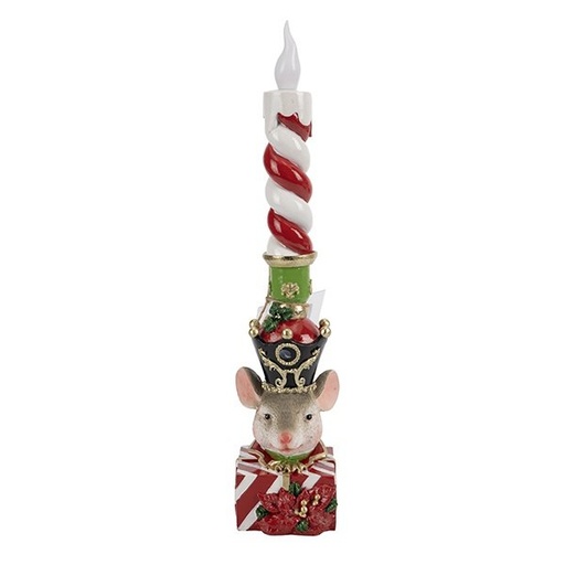 [600-48721] ILUMINADO CARAMELO POLIRRESINA VELA, CON PEQUEÑO RATÓN BASE, 8X9X37CM