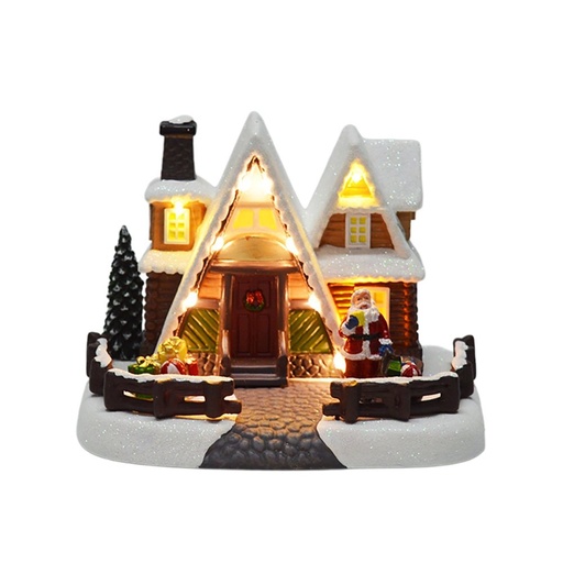 [600-48485] ILUMINADO CASA, CON JARDÍN, A PILAS, 17.5X13.5X14CM