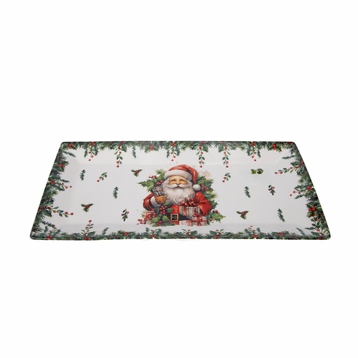 [600-49645] RECTANGULAR BANDEJA CON PAPÁ NOEL, 33CM