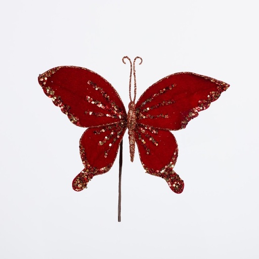 [600-48236] TERCIOPELO MARIPOSA, BURDEOS CON DORADO DECORACIÓN, 26CM