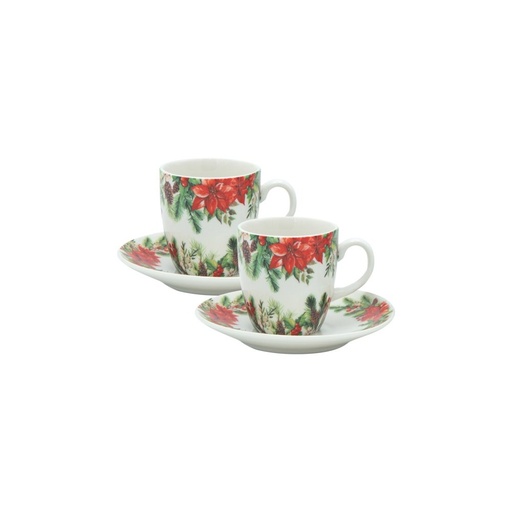 [600-48153] VASO CON PLATILLO, CON FLOR DE PASCUA, 80ML, JUEGO 2 UDS