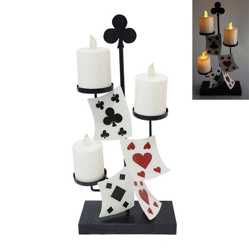 [600-48750] METAL PORTAVELAS CON TOCANDO CARTAS, A PILAS, 21X9X45CM