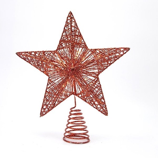 [600-48718] ILUMINADO ROJO ESTRELLA 26X6X30CM, 20 MINI LED, CAJA DE PILAS 2XAA, TEMPORIZADOR, HILO DE COBRE ROJO, LED BLANCO CÁLIDO, CABLE DE ALIMENTACIÓN 30CM, IP20