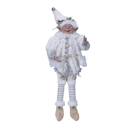 [600-49343] ARLEQUÍN CON BLANCO PELO TRAJE Y PLATEADO DETALLES, 63CM