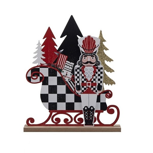 [600-49142] DE SOBREMESA DECORACIÓN, CASCANUECES CON TRINEO, BLANCO, ROJO, Y NEGRO, 19X4X23CM