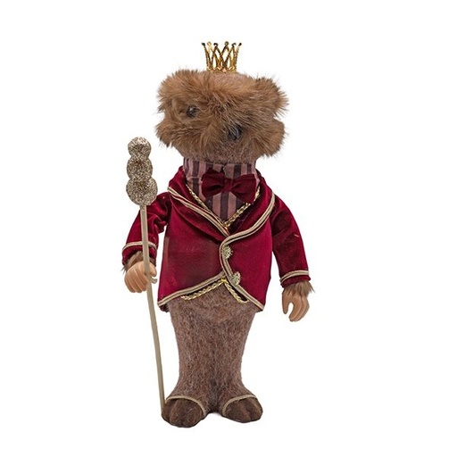 [600-49576] GUARDIA BÚHO CON TRAJE BURDEOS, DORADO CORONA Y CETRO, 44CM
