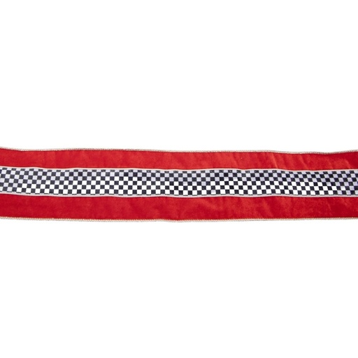[600-49533] CINTA, ROJO TERCIOPELO CON DE CUADROS PATRÓN, 914X10CM