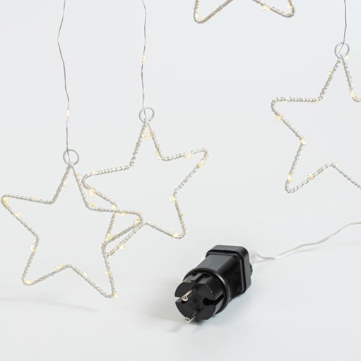 [600-02500] CORTINA DE HIELO, 184 MINI LED, 8 METAL ESTRELLAS 12CM, ADAPTADOR LUZ FIJA, HILO DE COBRE PLATEADO, LED BLANCO CÁLIDO (H155 X W175CM, 20 ΣΕΙΡΕΣ X 12 LED), CABLE DE ALIMENTACIÓN 3M, IP44