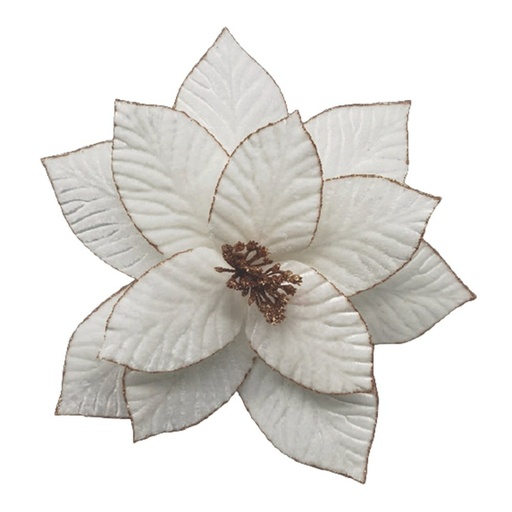 [600-48284] FLOR, BLANCO TERCIOPELO CON ROSA DORADO PURPURINA, 33X56CM