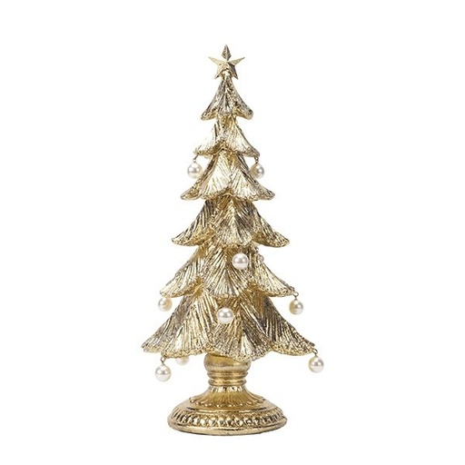 [600-48652] DORADO ÁRBOL CON PERLAS BLANCAS, POLIRRESINA, 14.5X13.5X32CM