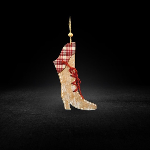 [010-174016] MADERA BOTA CON ROJO DE CUADROS TEJIDO, 15.5CM.