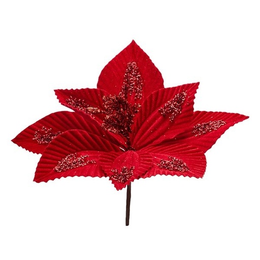 [600-49374] FLOR INTENSO ROJO CON EN RELIEVE TERCIOPELO PÉTALOS Y BURDEOS PIEDRAS, 33X30CM