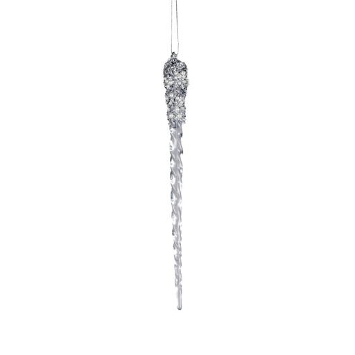 [600-49467] ADORNO COLGANTE, TRANSPARENTE PURPURINA ESTALACTITA, 22.8CM