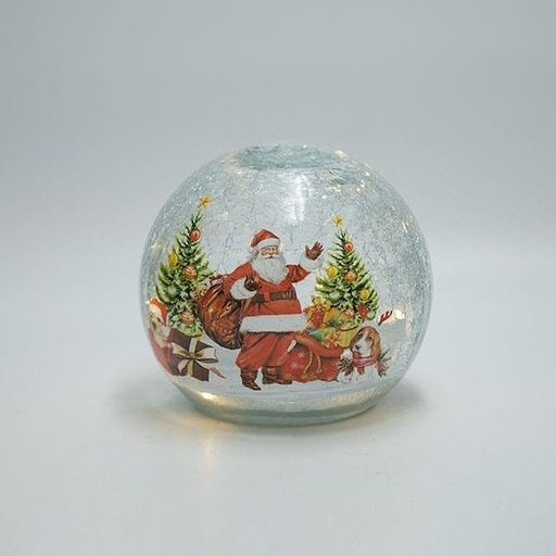 [600-48141] ILUMINADO DE SOBREMESA CRAQUELADO CRISTAL BOLA CON PAPÁ NOEL, A PILAS, TEMPORIZADOR, 14CM