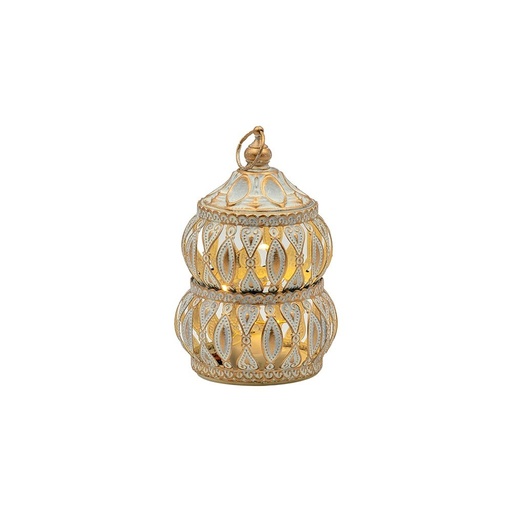 [819-02171] FAROL LED METÁLICO - CRISTAL BLANCO - DORADO 9X9X14CM