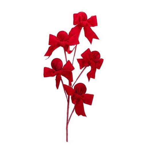 [600-49373] RAMA CON BOLAS DE TERCIOPELO ROJO Y PEQUEÑO LAZOS, 68CM