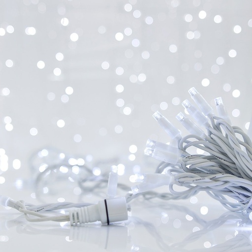 [600-09380] GUIRNALDA LINEAL, 96 LED 5MM CON VASOS, 24V, 2 CONECTORES HASTA 10 JUEGO, BLANCO CABLE DE GOMA, LED BLANCO CADA 10CM, JUEGO 5 LÍNEAS & 1 EXTENSIÓN 3M, ΙΡ65 (NO ADAPTADOR)
