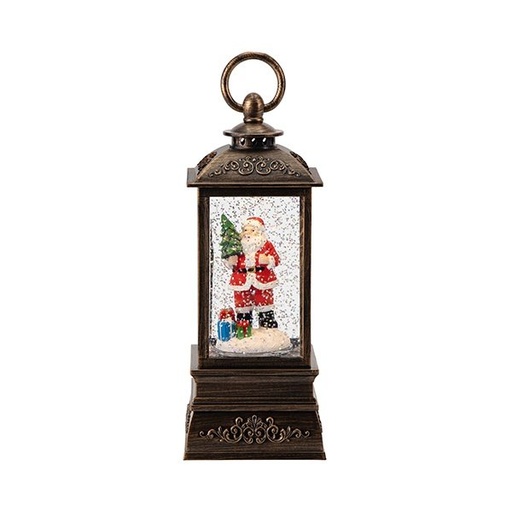 [600-48310] VINTAGE FAROL CON PAPÁ NOEL, CON AGUA EN EL INTERIOR, A PILAS, 8.6X8.6X21CM