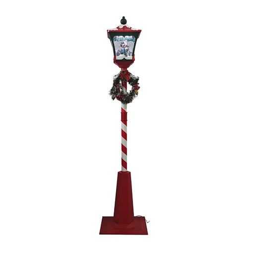 [600-49697] BOLA DE NIEVE FAROL CON PAPÁ NOEL Y DECORADO CORONA, VERDE Y ROJO, LUCES, MÚSICA, Y MOVIMIENTO, CON TRANSFORMADOR, 40X40X180CM