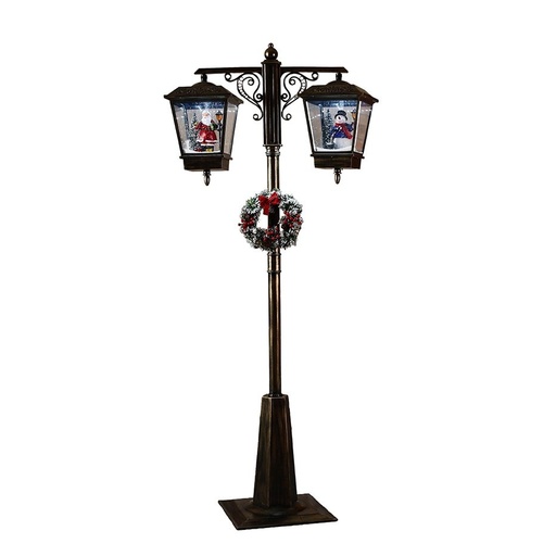 [600-49699] DOBLE BOLA DE NIEVE FAROL CON CORONA, NEGRO, LUCES, MÚSICA, Y MOVIMIENTO, CON TRANSFORMADOR, 81X40X188CM