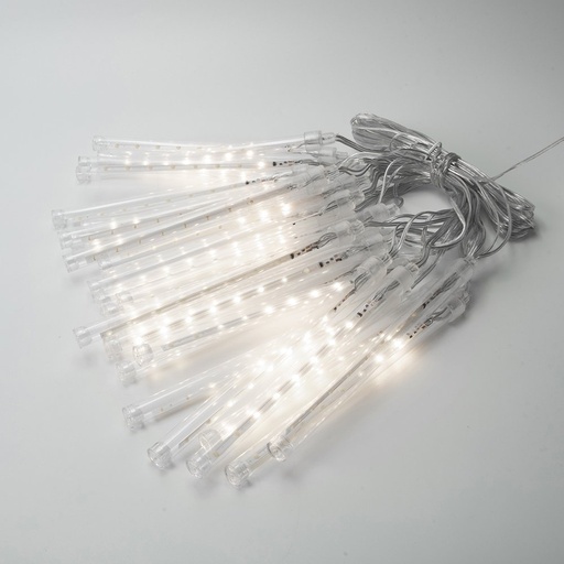 [600-02302] CASCADA, 200 LED, 7V ADAPTADOR, LUZ FIJA, CABLE PVC TRANSPARENTE, 25 TUBOS H19CM CON LED BLANCO CADA 20CM, CABLE DE ALIMENTACIÓN 5M, IP44