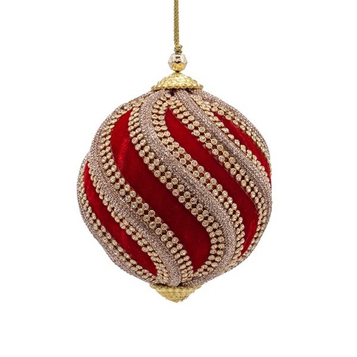 [600-49154] TERCIOPELO BOLA, ROJO, LUJO, CON DORADO RAYAS, 10CM