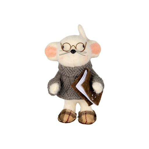 [600-49570] PEQUEÑO RATÓN CON GRIS JERSEY Y ZAPATILLAS, 11X12X18.5CM