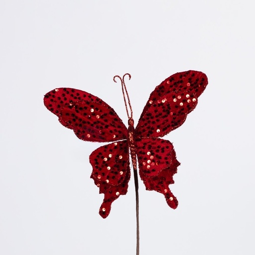 [600-48232] TERCIOPELO MARIPOSA, ROJO CON LENTEJUELAS, 23CM