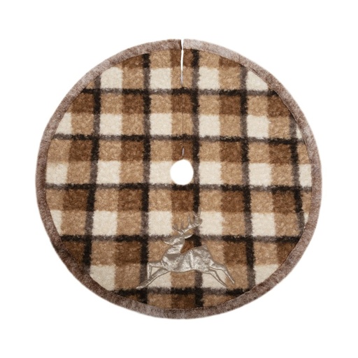 [600-48273] FALDA PARA ÁRBOL, MARRÓN DE CUADROS CON PELO Y RENO, 107CM