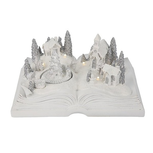 [600-48503] ABIERTO LIBRO CON NAVIDAD NEVADO ESCENA, A PILAS, 21.7X14.8X10.2CM